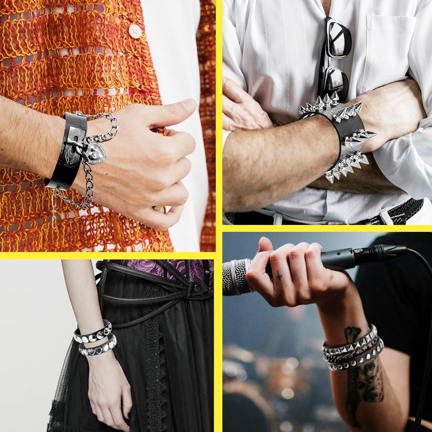 8 Pcs Spike Bracelet Set Punk Rock Leather Wristbands Music Festivals Motorcycle