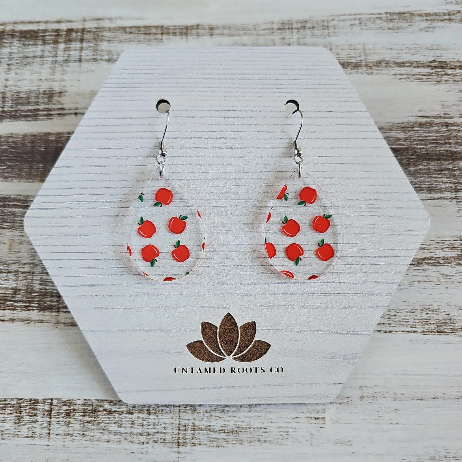Apple Print Earrings (8 styles), Handmade Lightweight Acrylic Stainless Steel