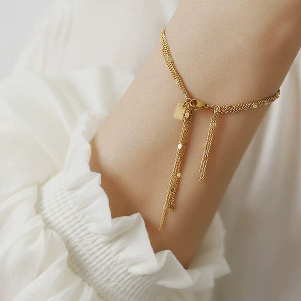 Stainless Steel Multi Layer Tassel Chain Bracelet Vintage Textured Women’s Gift