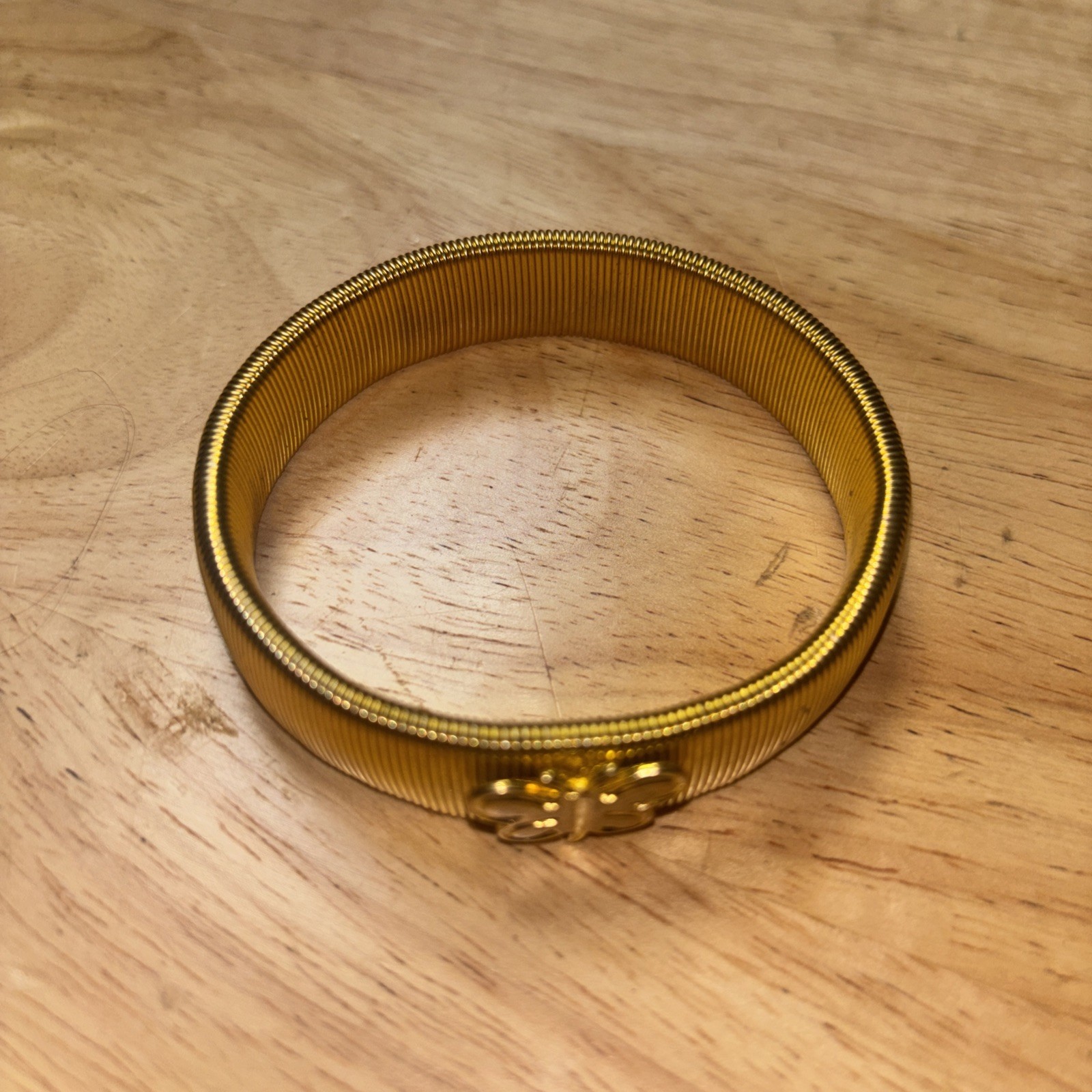 Gold Tone Hinged Mesh Bangle Cuff Bracelet with Butterfly Accent