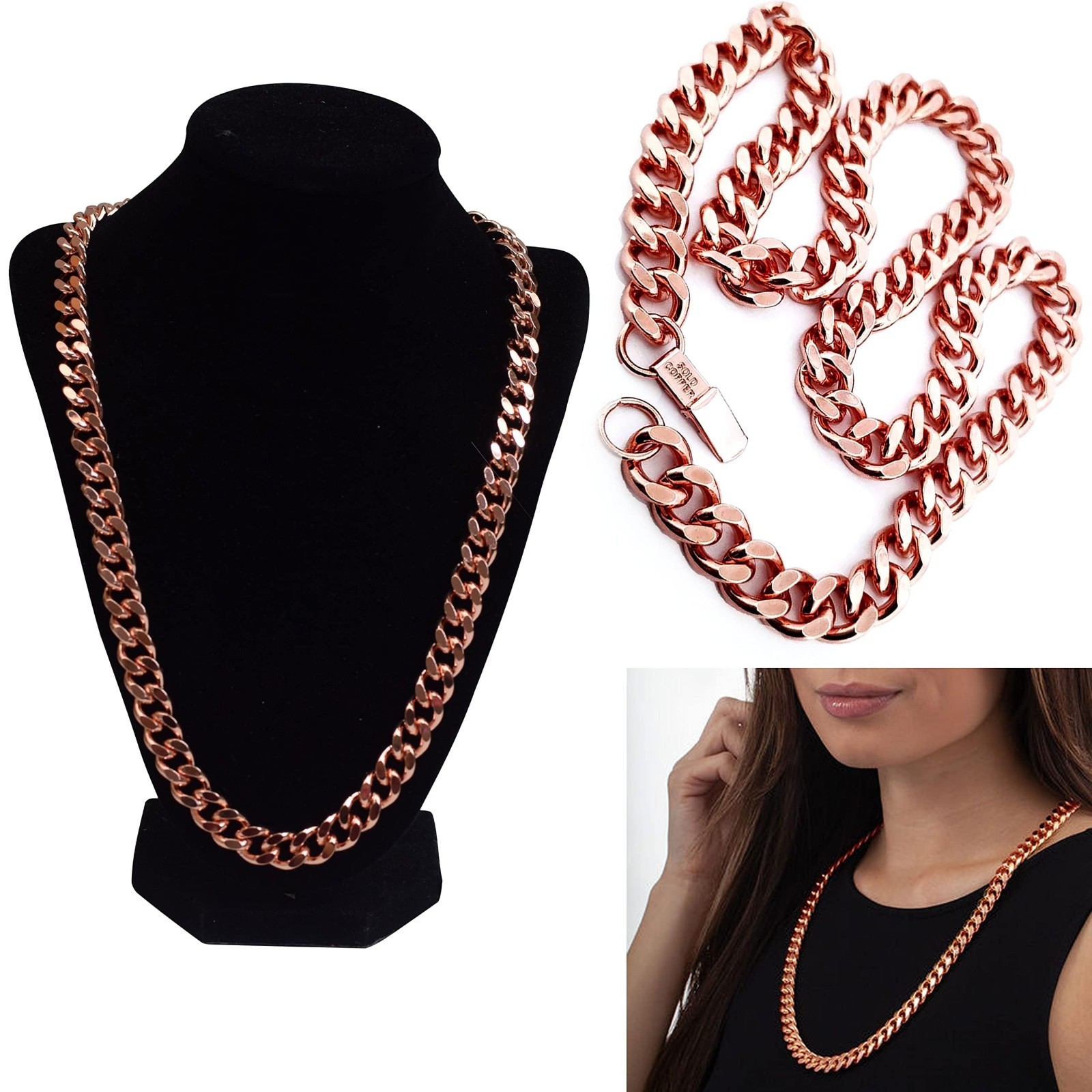 24″ Heavy Solid Pure Copper Cuban Link Necklace – Unisex Statement Jewelry Chain