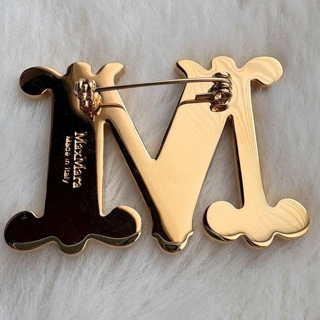 Max Mara Vintage Luxury Crystal M Logo Gold Brooch Pin Made in Italy Mint