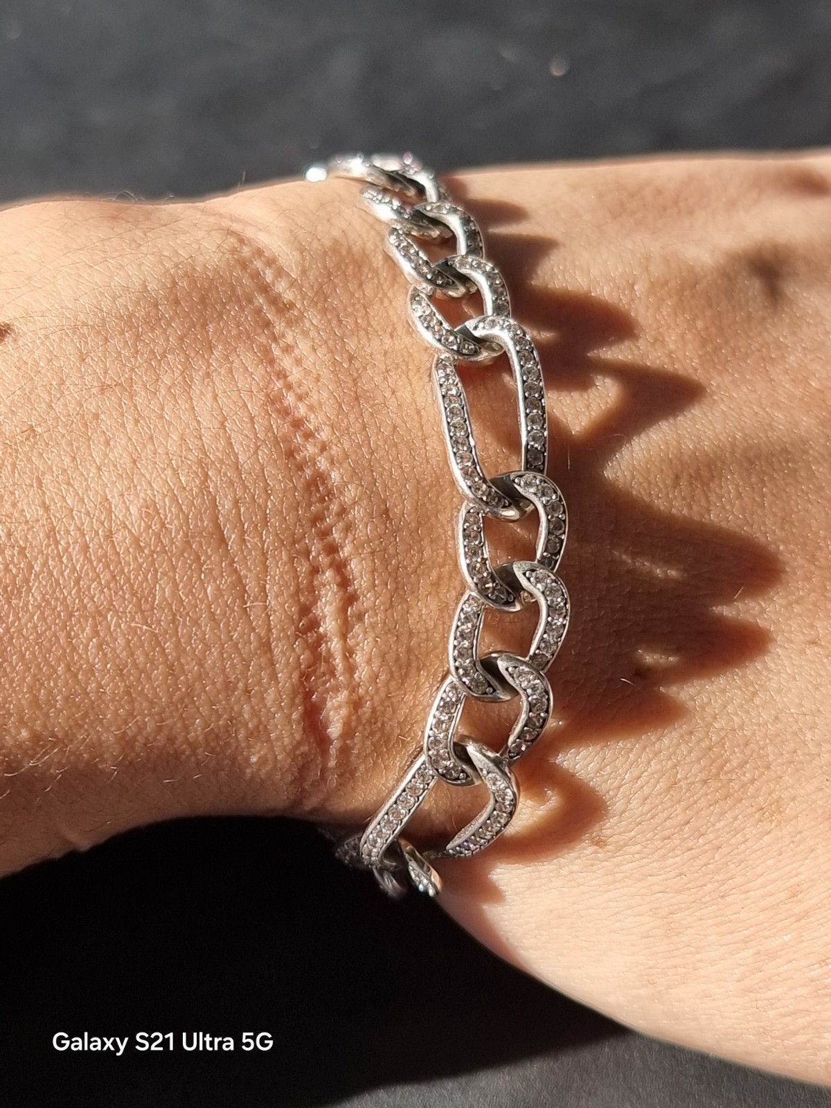 925 Sterling Silver Pave Link Bracelet – Cubic Zirconia CZ Paperclip Chain Brace