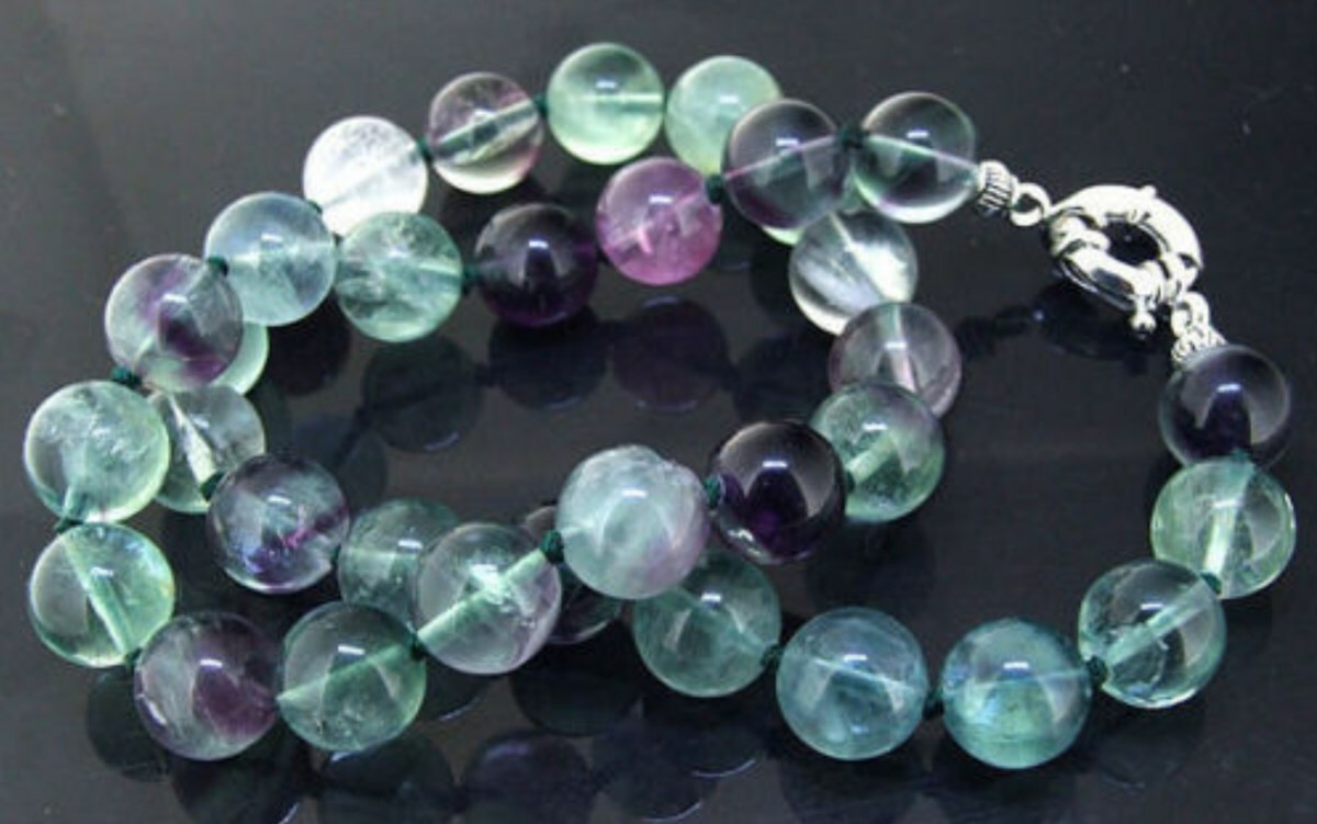 Charm 10mm Round Natural Rainbow Fluorite Gemstone Beads Necklace 16-36″