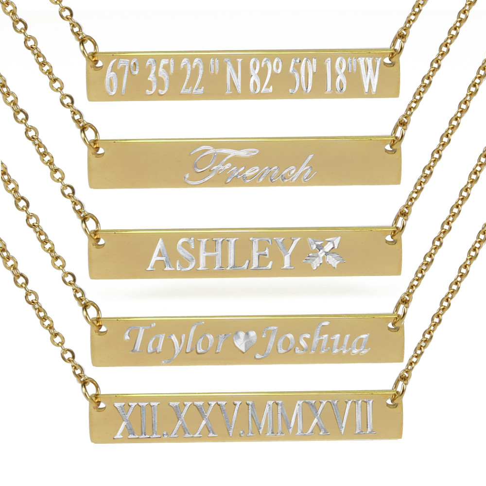 Personalized Gold Bar Name Necklace – Custom Engraved Gift for Women Her