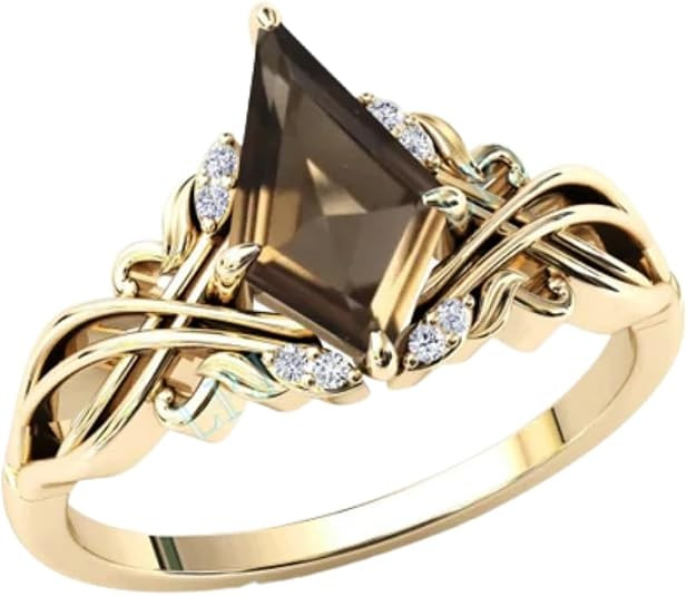 2carat Engagement Ring,Kite Cut Smoky Quartz Gemstone Wedding Ring for Women