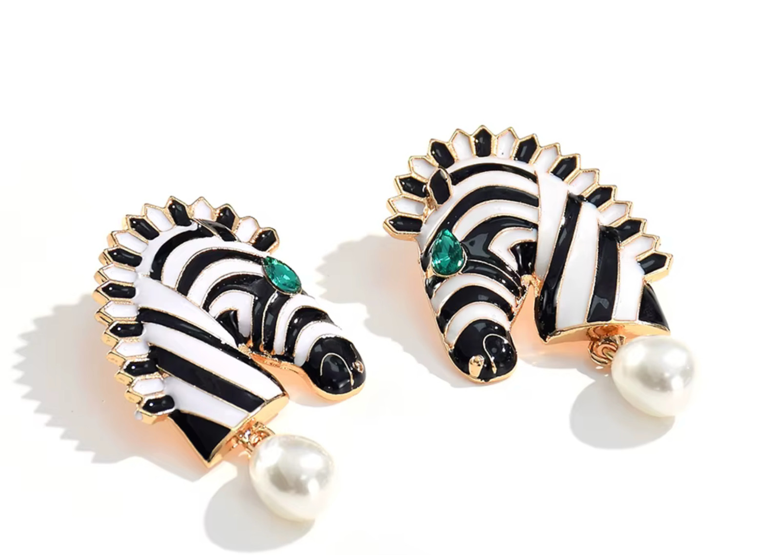 Zebra Head Shape Drop Earrings for Women | Fashion Pearl Animal Earrin
