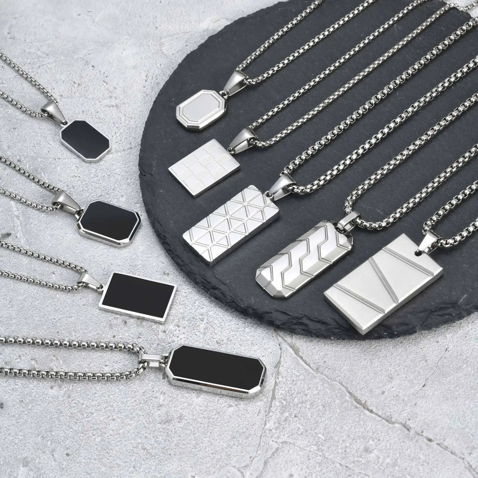 Vnox Small Dog Tag Pendant Necklace for Men Boys Stainless Steel Box Chain Gift