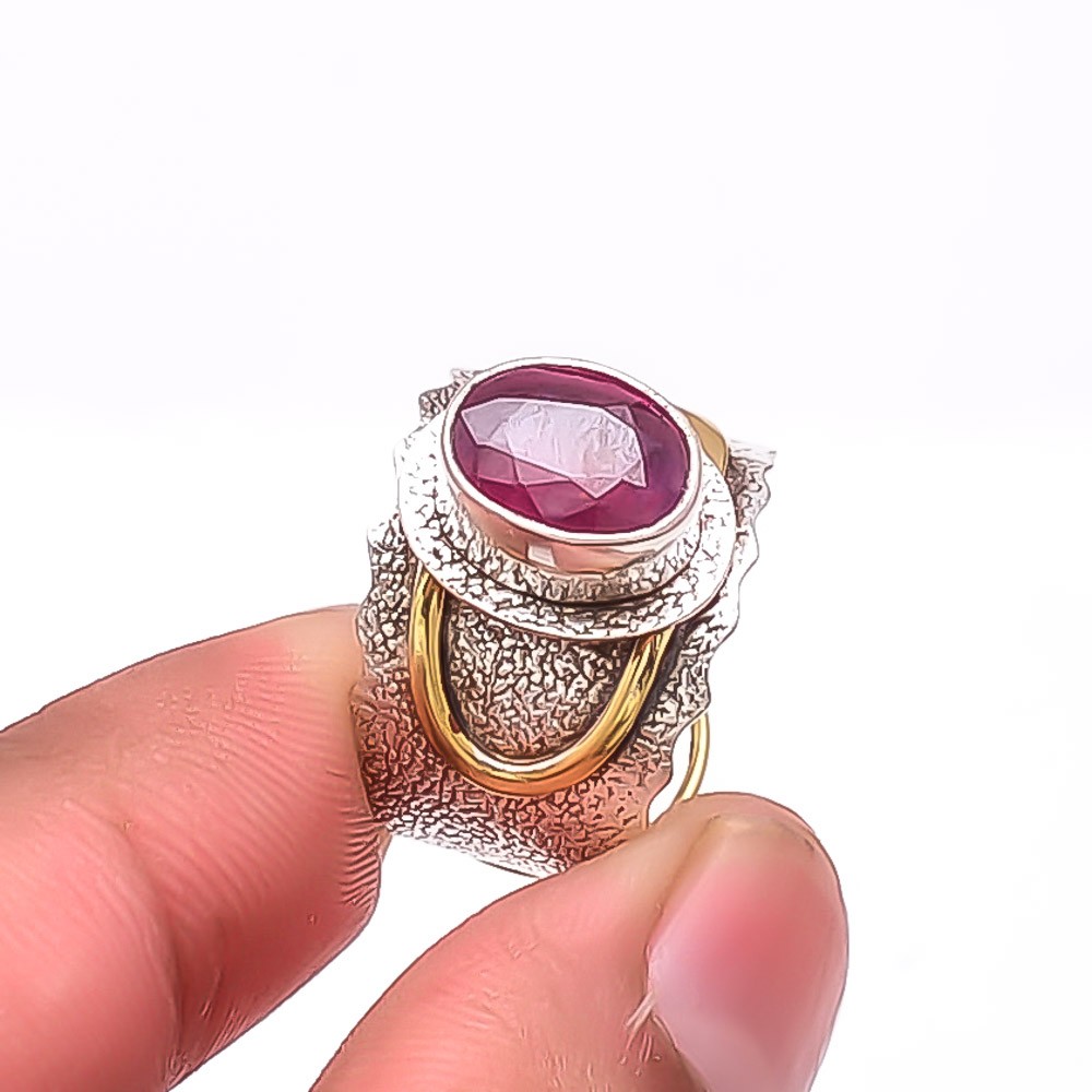 Glass Field Ruby – Burma Oxidised 925 Sterling Silver Ring S.8 R59