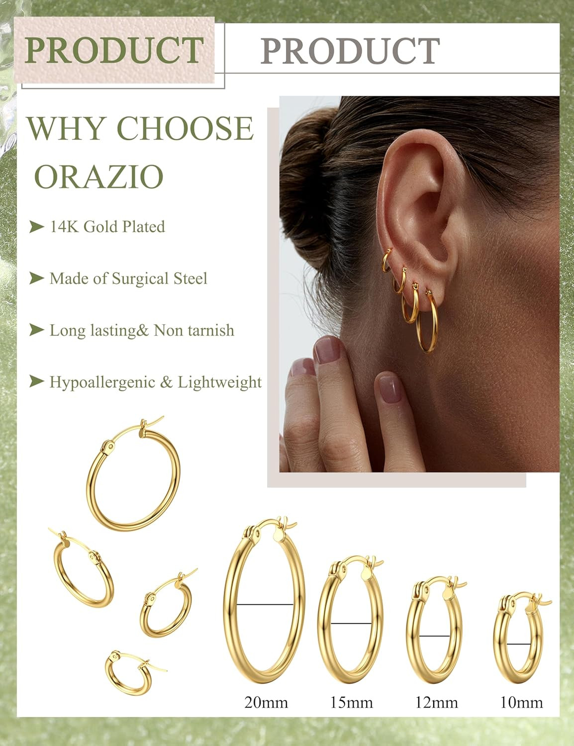 4 Pairs Stainless Steel Hoop Earrings Set Cute Huggie Earrings for Women,10Mm-20