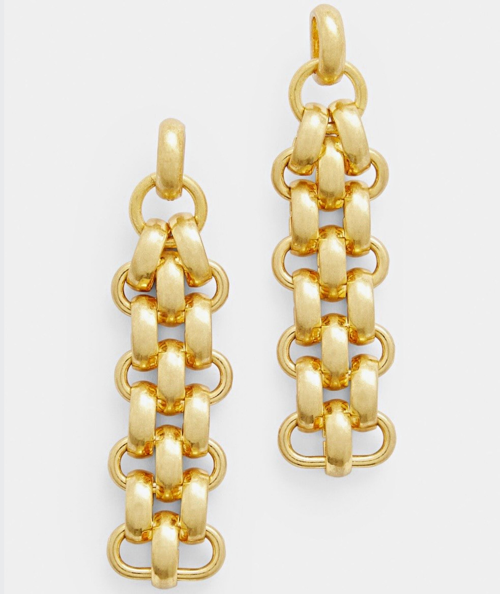 NWT Talbots gold Rolo mesh drop multi link chain studded earrings