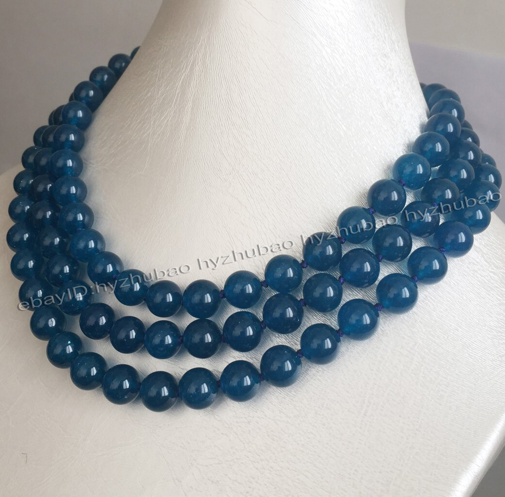 6mm 8mm 10mm 12mm 3 Rows Blue Apatite Gemstones Round Beads Necklace AAA