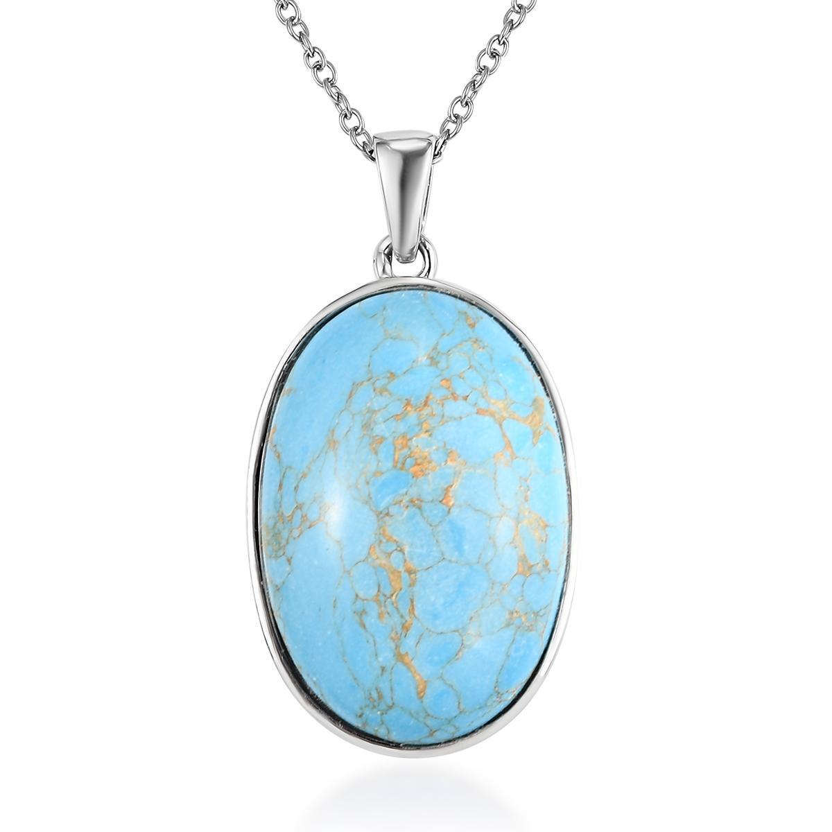 27.75ctw Mojave Turquoise Pendant & Chain 20″ Platinum Plated Copper & Stainless