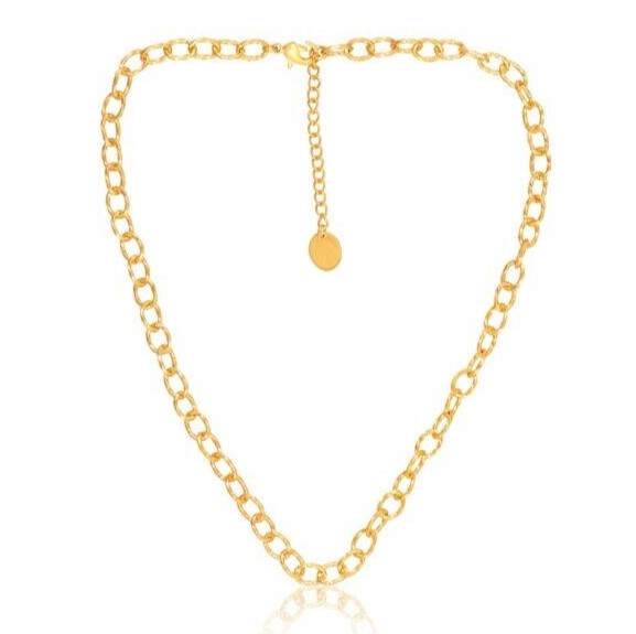 Gold Oval Link Chain Necklace With 16+2 Inch Adjustable Ring Extension With Lock