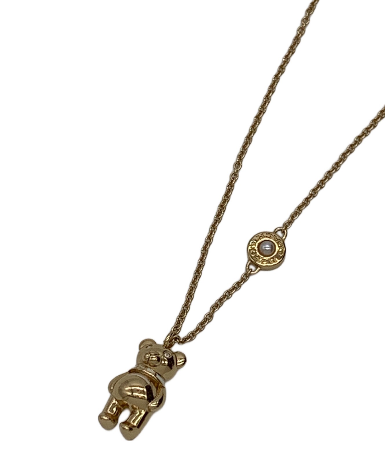 COACH Gold Teddy Bear Pendant Necklace 46cm 18in Women’s Preowned Auth