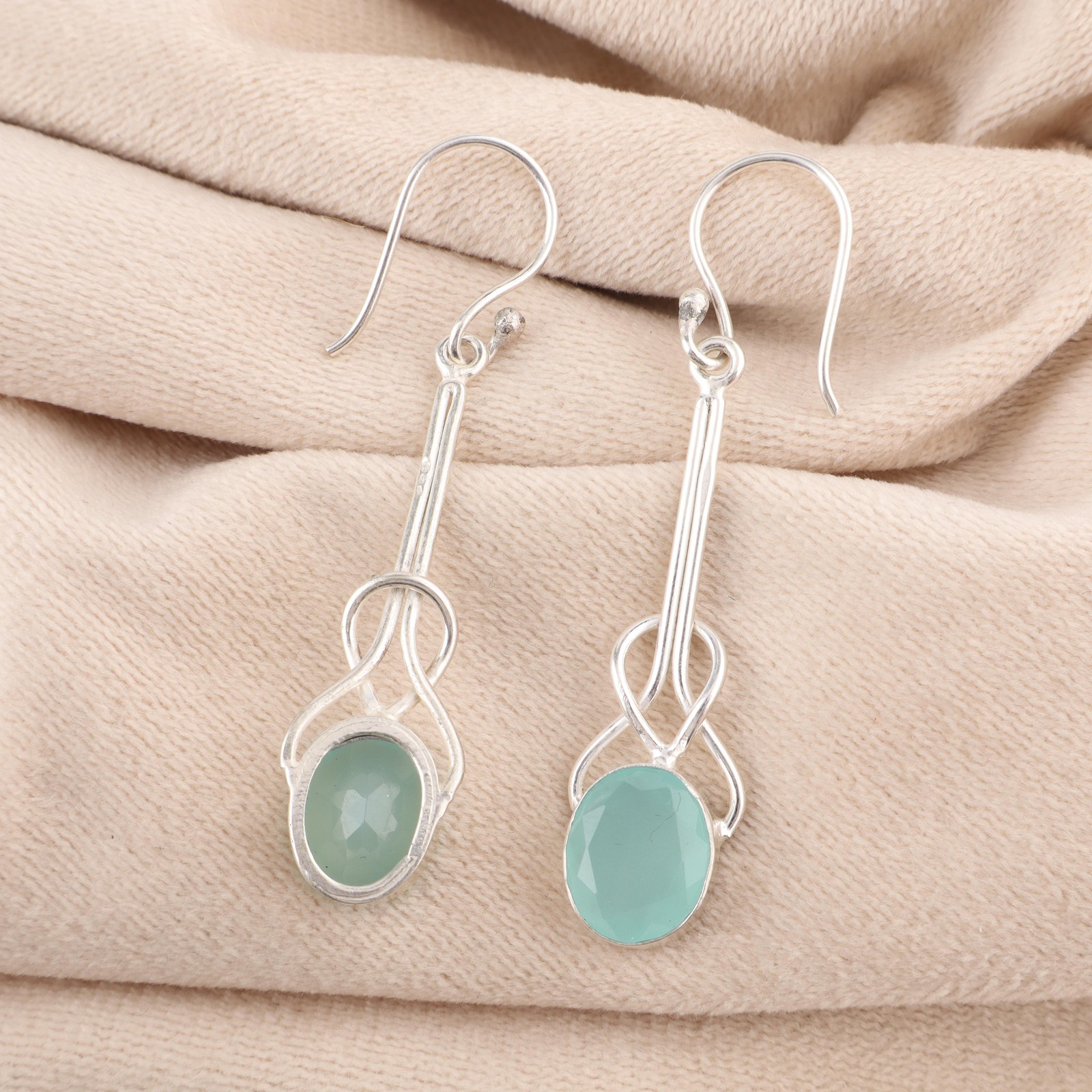 Oval Aqua Chalcedony Engagement Drop Dainty Earrings Jewelry 925 Sterling Silver