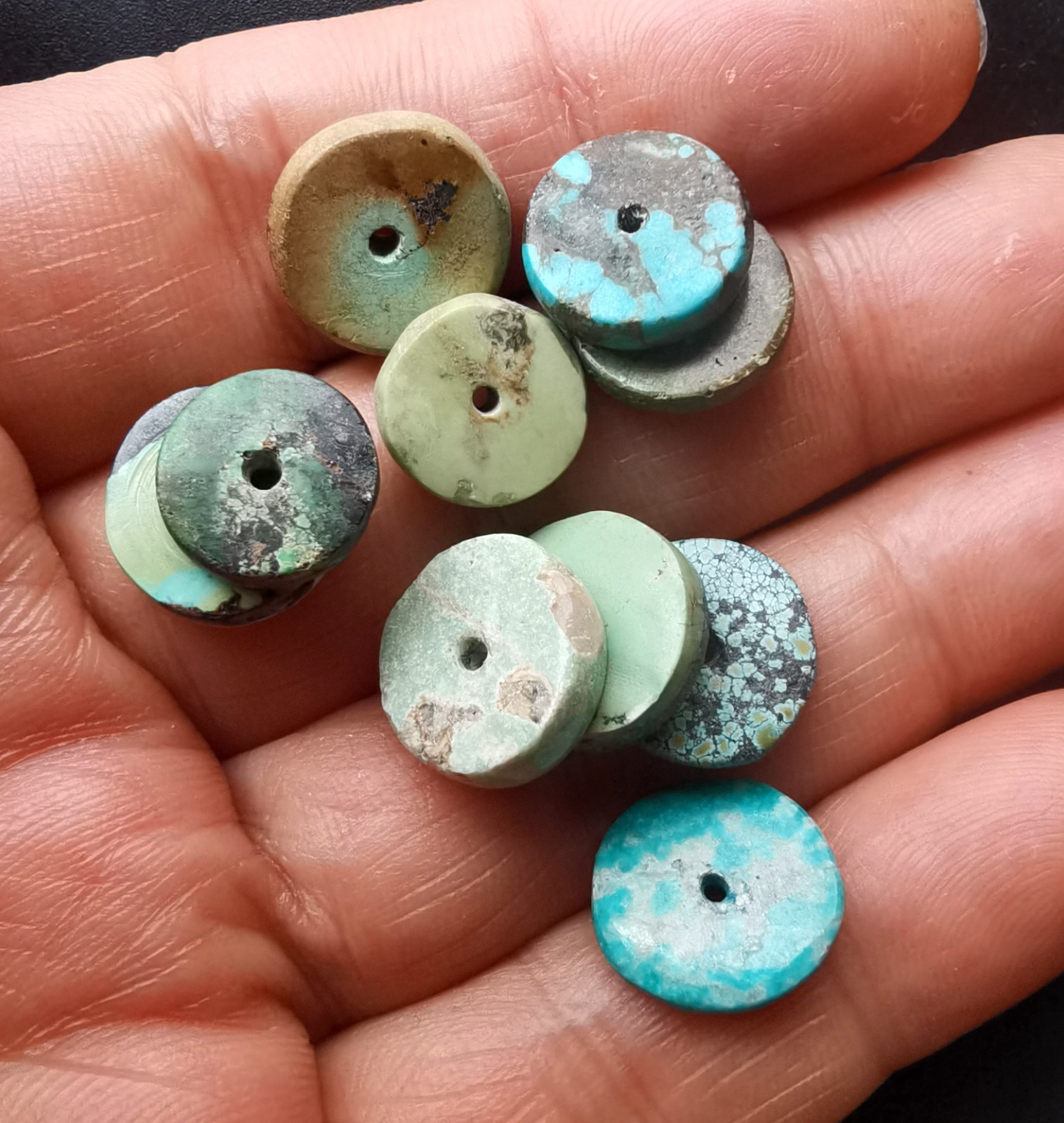 9.1g,10beads,coin Genuine natural brown blue Hubei Turquoise stone pendant loose