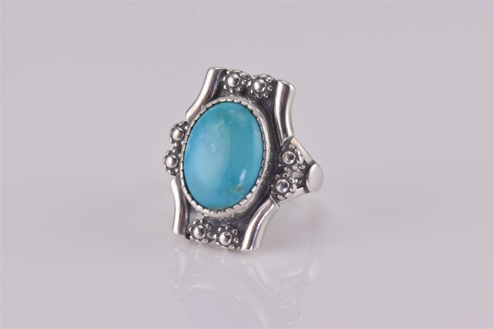 Dakota West Sterling Silver Oval Blue Turquoise Floweret Band Ring 925 Sz: 6