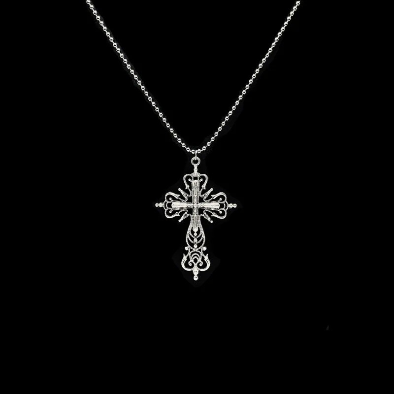 Gothic Big Zircon Cross Necklace Unisex Y2K Irregular Goth Large Cross Pendant