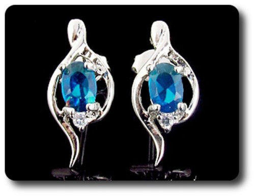 Earrings Blue Sapphire 0 3/32×0 9/32in Gold Plated White 18 K-Swiss