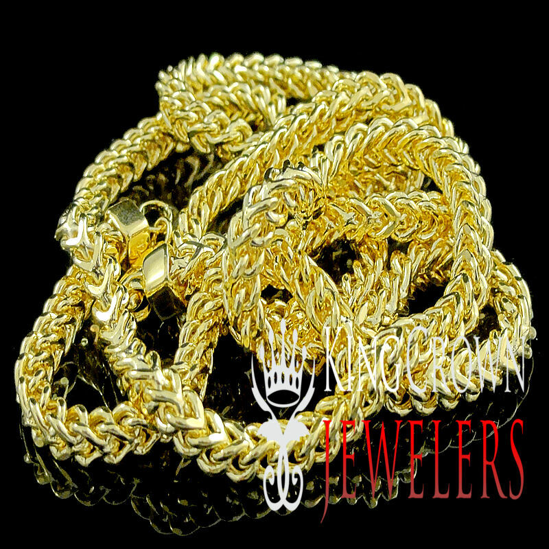 Mens Pure 925 Sterling Silver Yellow Gold Finish Franco Style Chain Necklace 4mm
