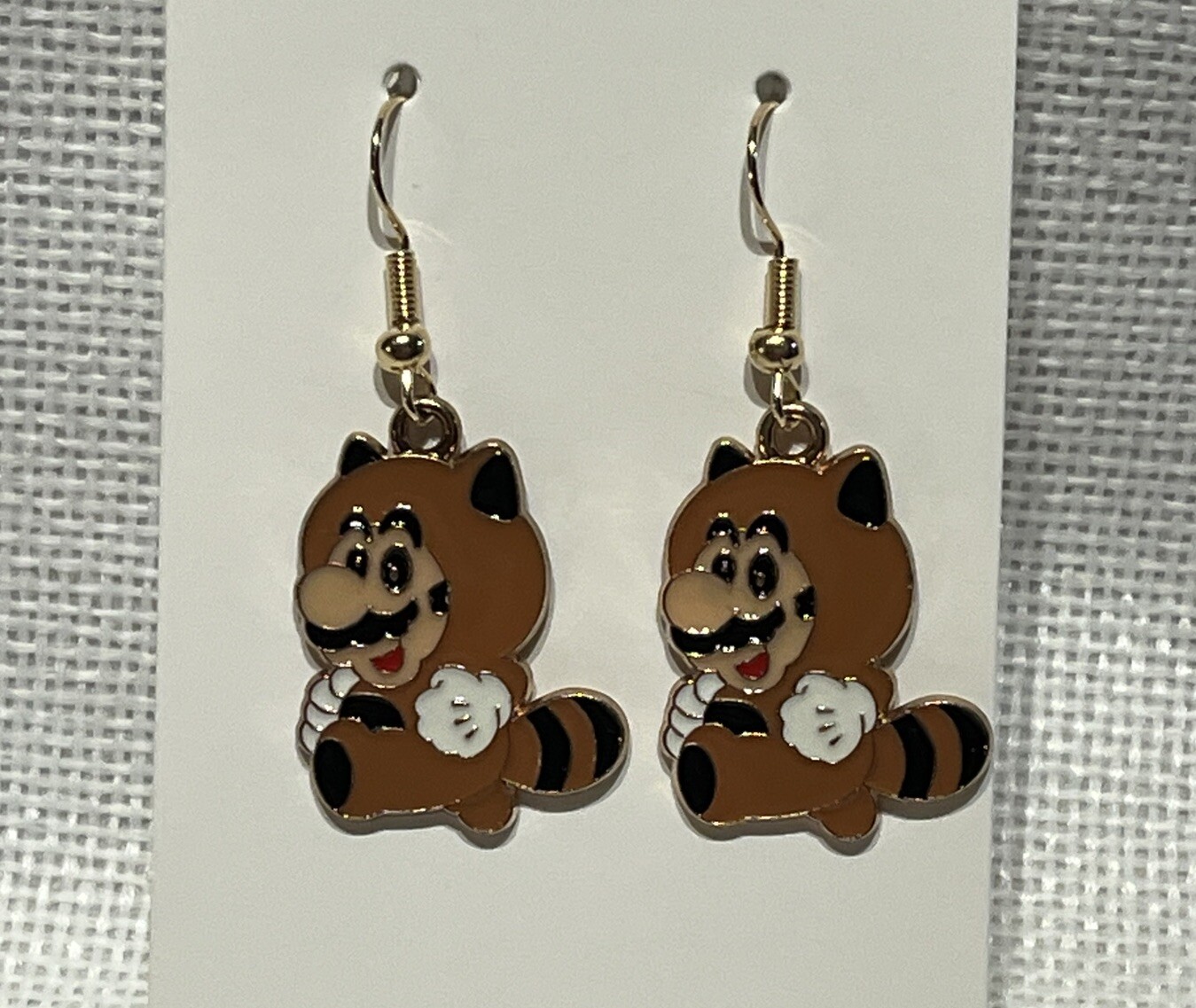 Raccoon Suit Mario Luigi Cartoon Video Game Enamel Drop Dangle Adorable Earrings