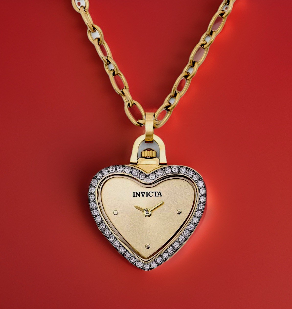 Invicta Mini Angel Heart Necklace Watch – 27.5mm, WR 30m, New/Box, Gold (49938)