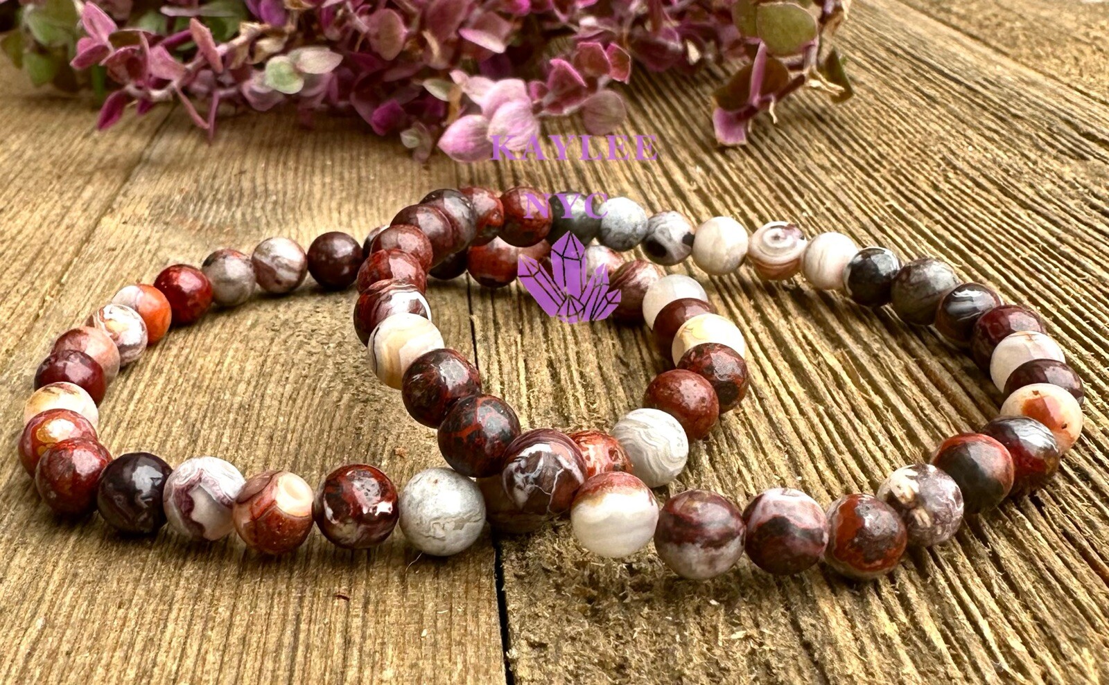 Wholesale 6 Pcs Natural Mexican Lace Agate 6mm 7.5” Stretch Bracelet