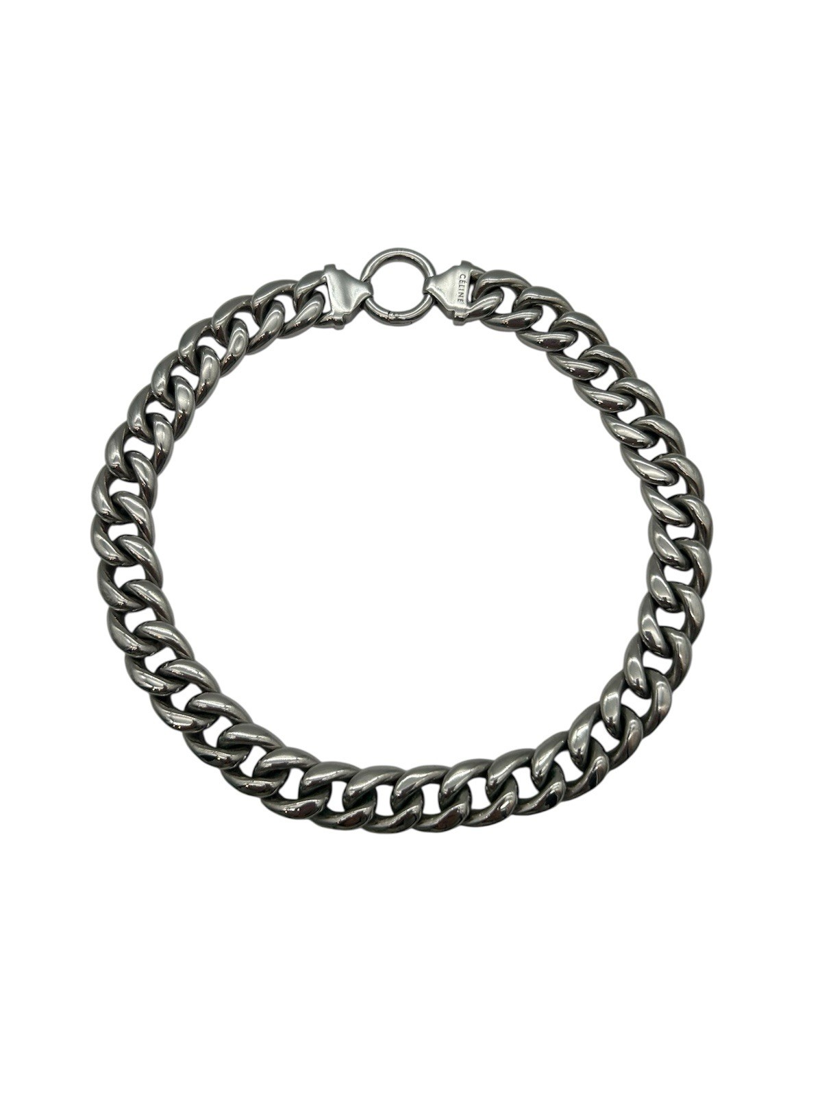 Authentic Celine Silver Chunky Link Choker Necklace 15”