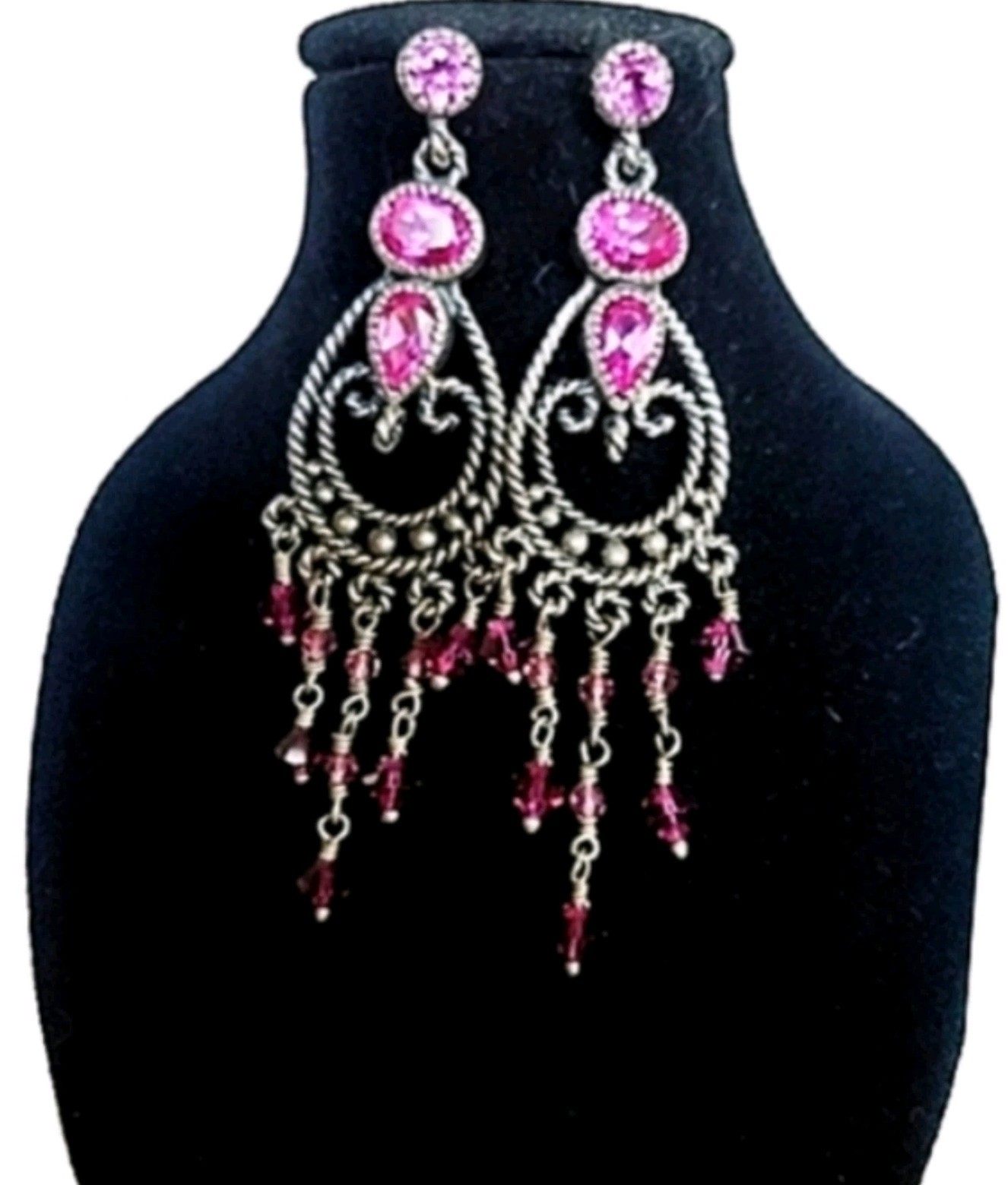 Pink Chandelier Dangle Drop Crystals Beads Earrings Beautiful Bollywood Style