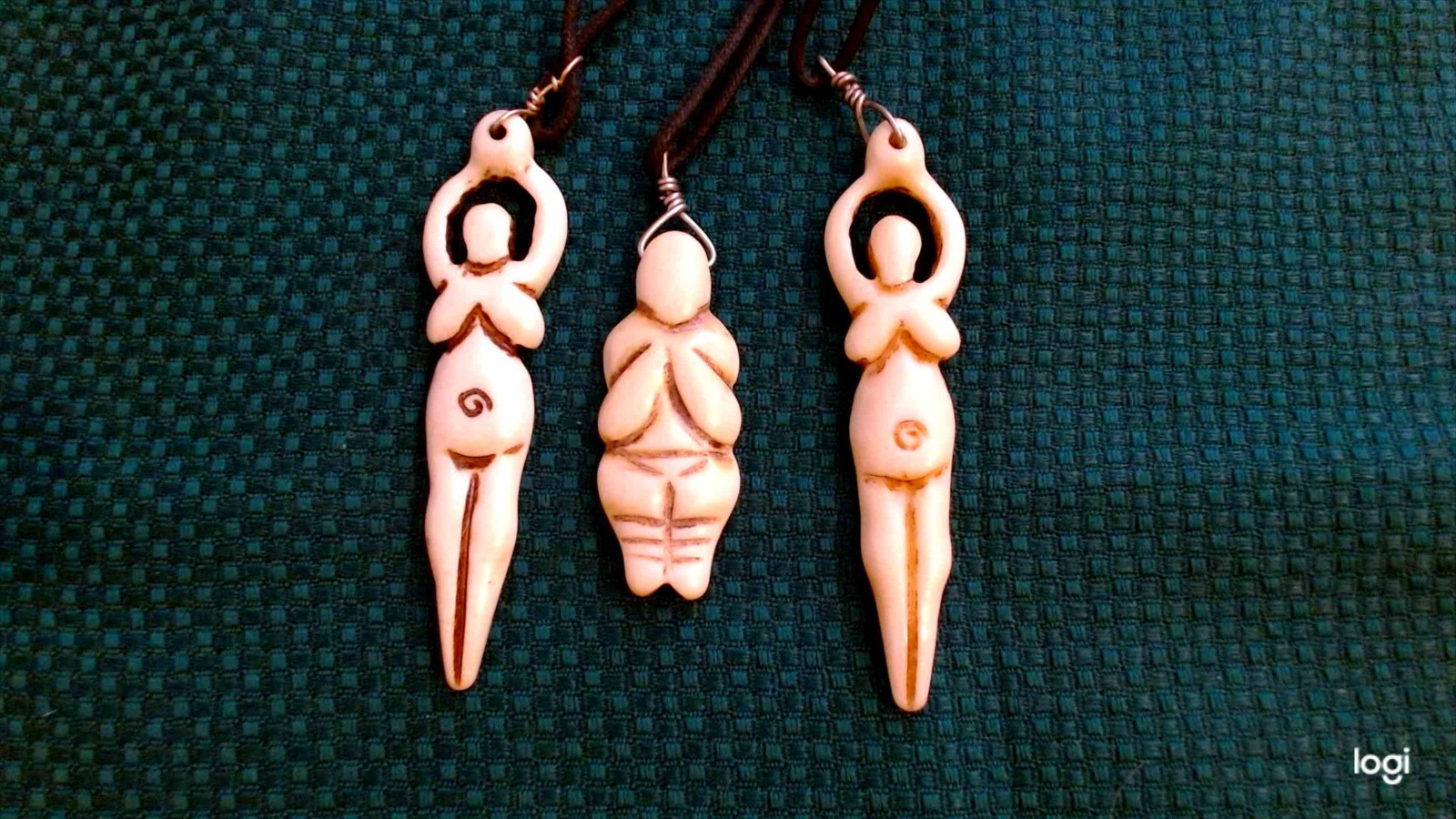 Carved Buffalo Bone Goddess necklace x 3