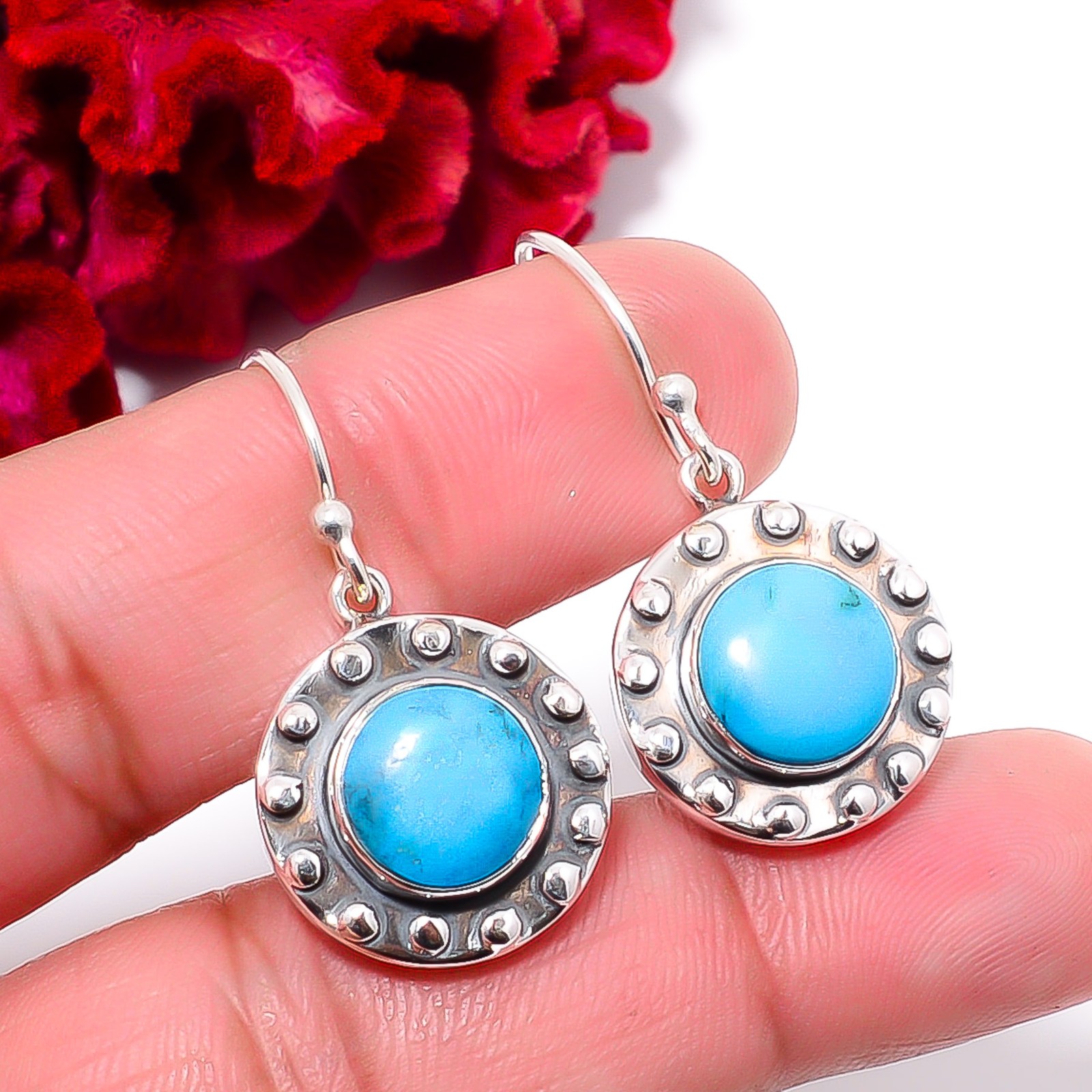 Magnesite Turquoise Designer Handmade 925 Sterling Silver Earring 1.2″ E94621