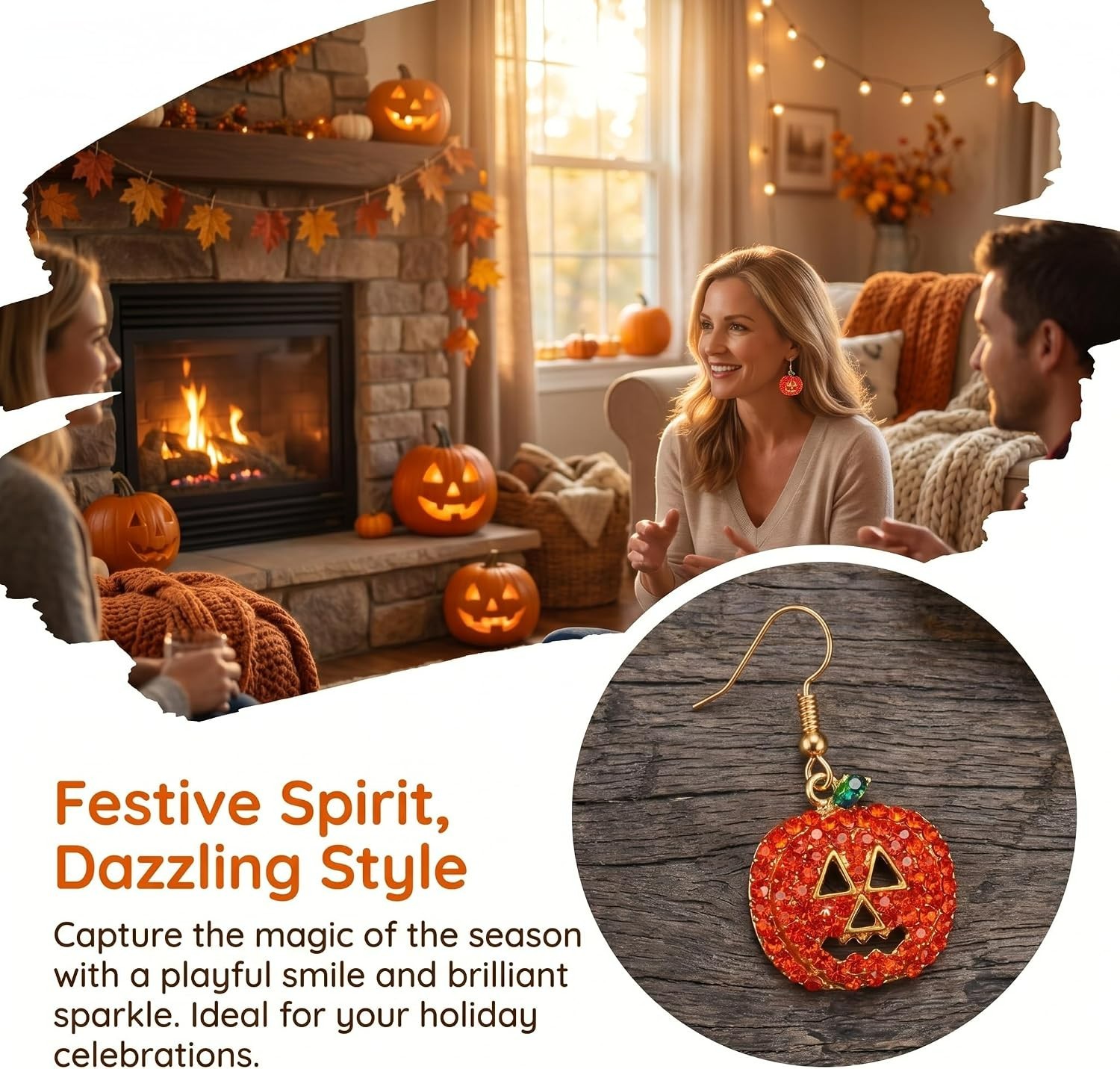 Lightweight Dangle Pumpkin Earrings in Red Crystal – Perfect for Costume Parties