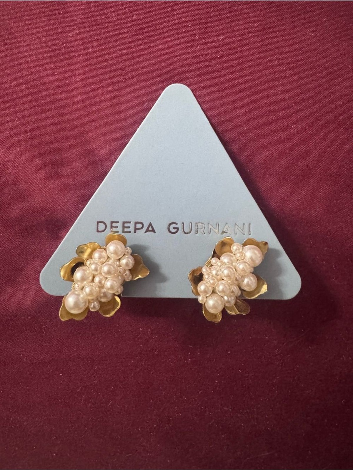 NEW Deepa Gurnani Gold Pearl Cluster Flower Stud Earrings – Women Jewelry