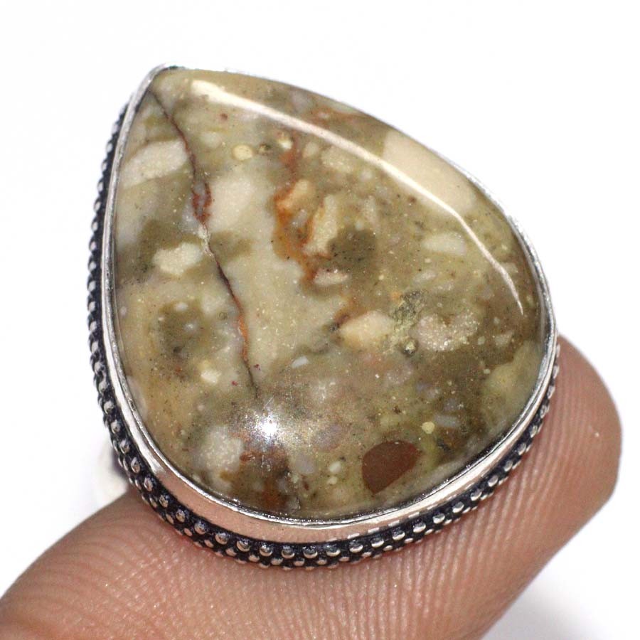 925 Silver Plated Picture Jasper Jewellery Ring Handmade Gemstone Size Us 8 MJ