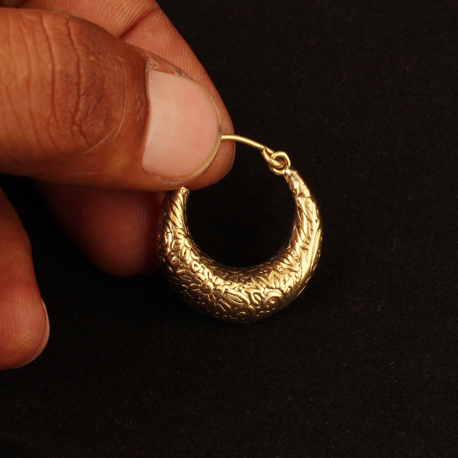 Gold Plating & Silver Plating Floral Engraved Hoop Earrings for Women Earring