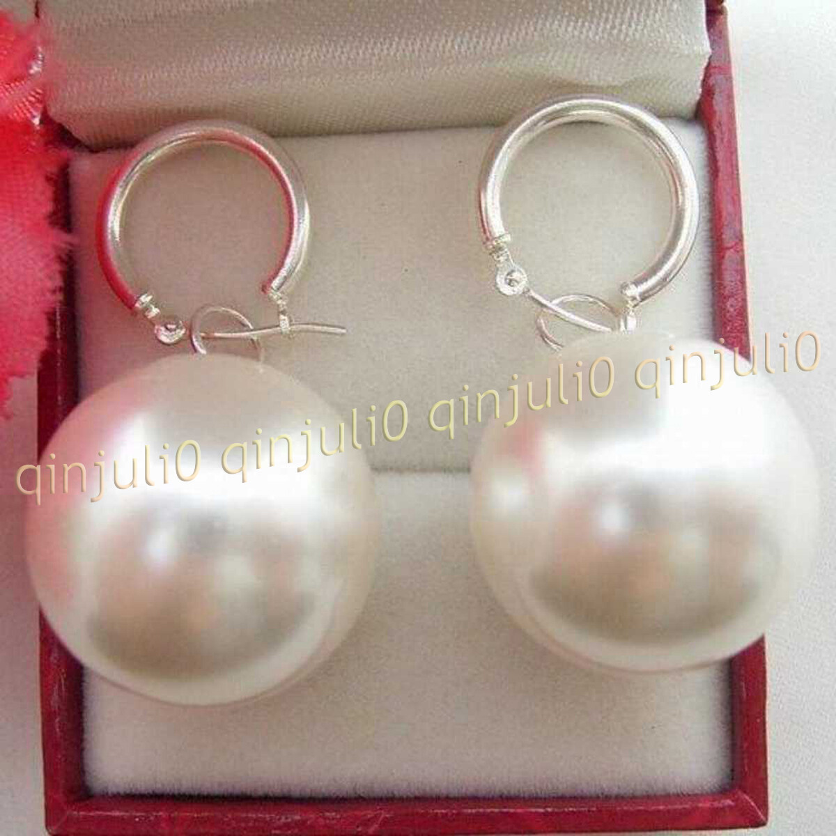 8-16mm White South Sea Shell Pearl Round Beads Dangle Silver Hook Earrings