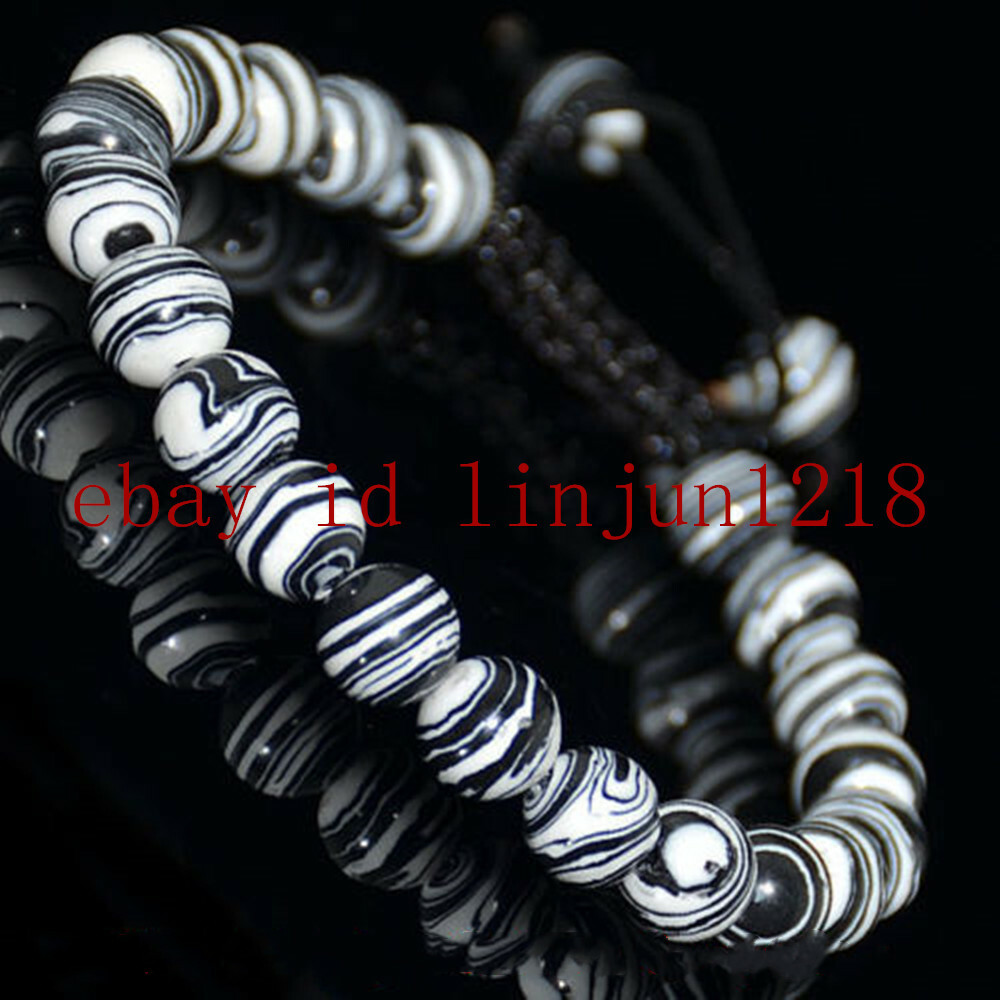 10mm Multicolor Striped Turquoise Gemstones Round Beads Braided Bracelet 7.5”