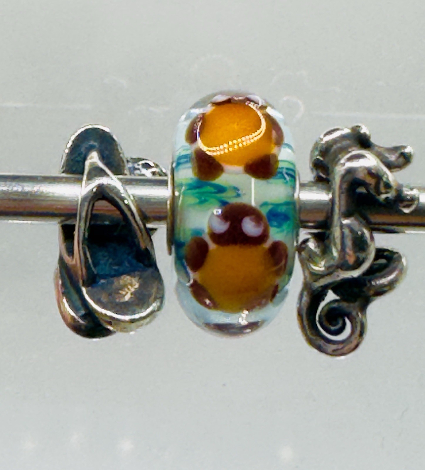 TROLLBEADS Turtle OOAK, Flip Flops & Sea Horse Trio Lot Rare HTF