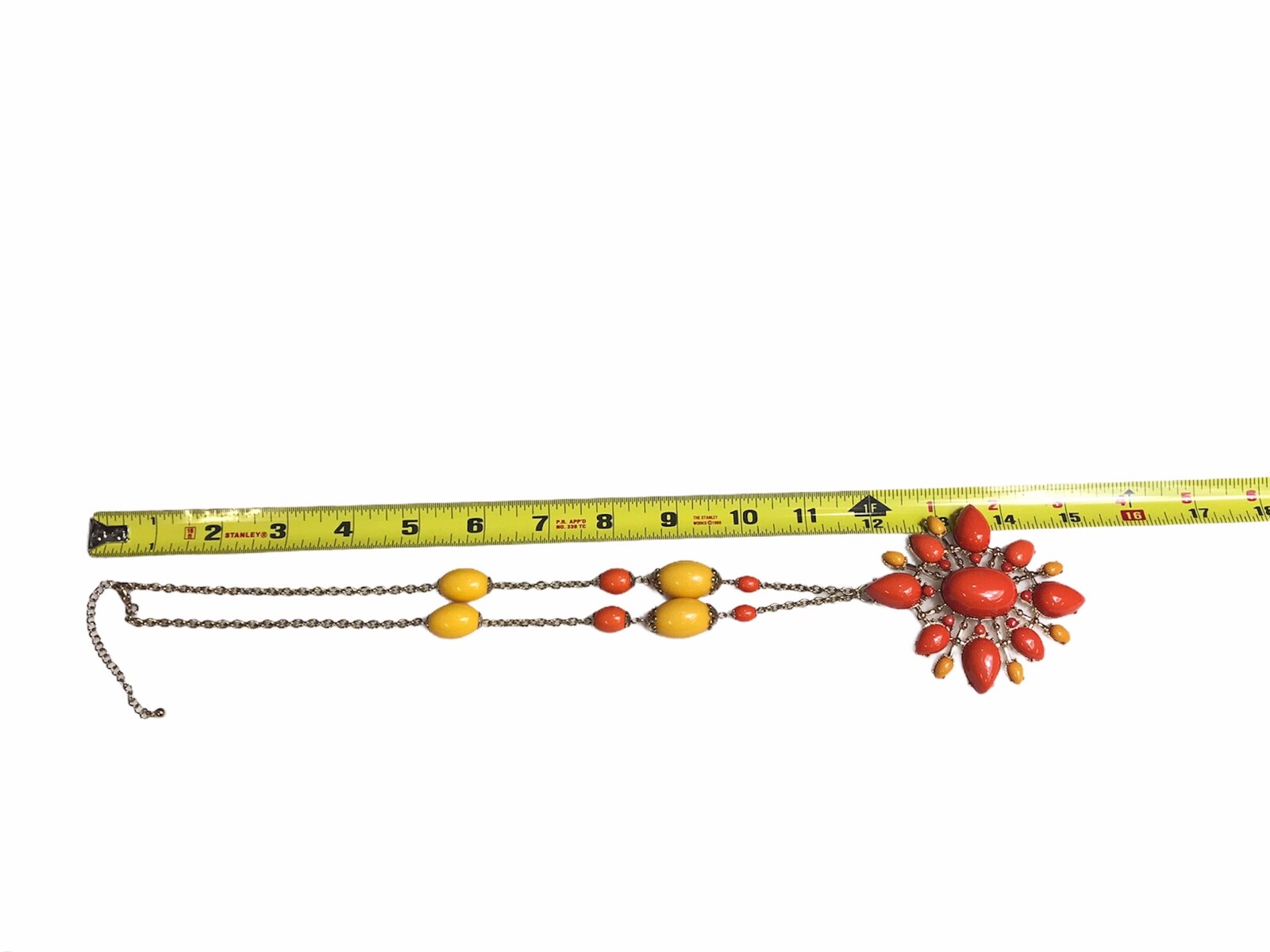 Starburst Large Statement Beaded Necklace Orange Yellow Gold Tone Adjustable