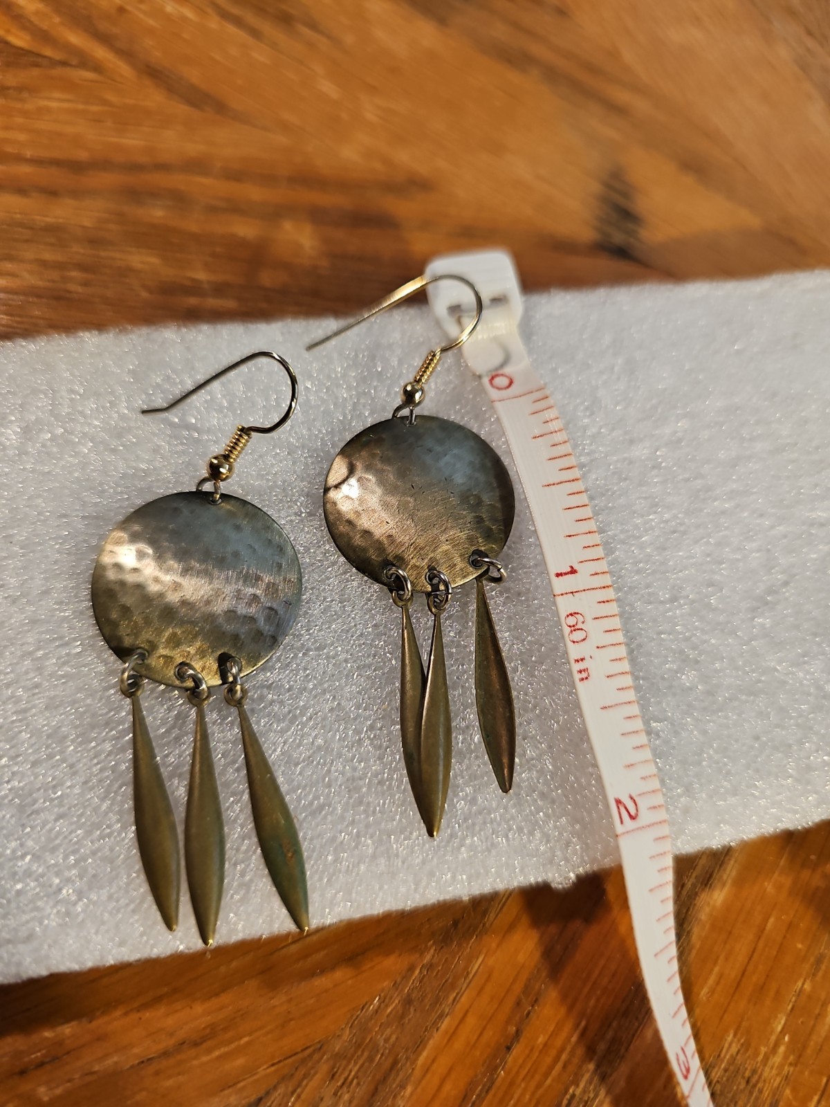 Hammered Silver Style Dangle Earrings Western Mexican Native American Look