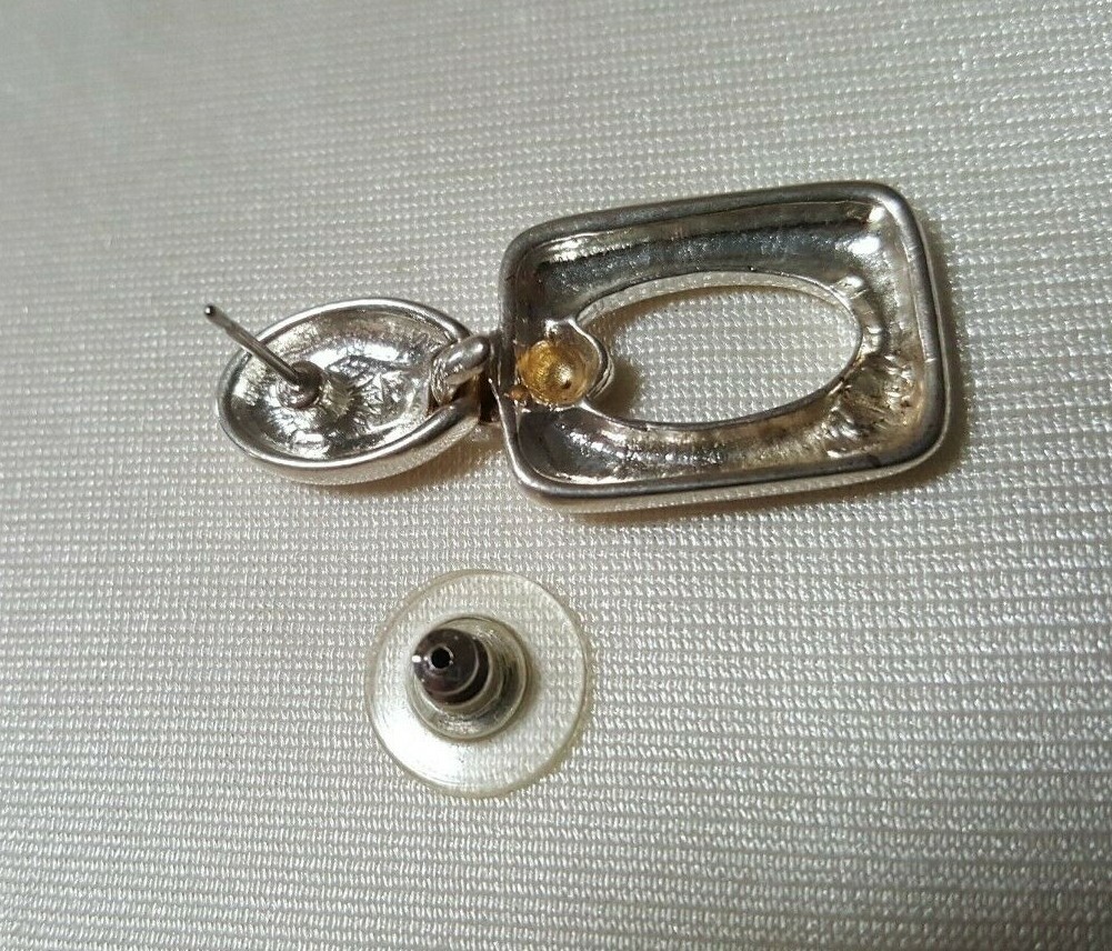 Unique ?Sterling? Square Dangle Pierced Earrings Approx 1.5″ Long Used Good