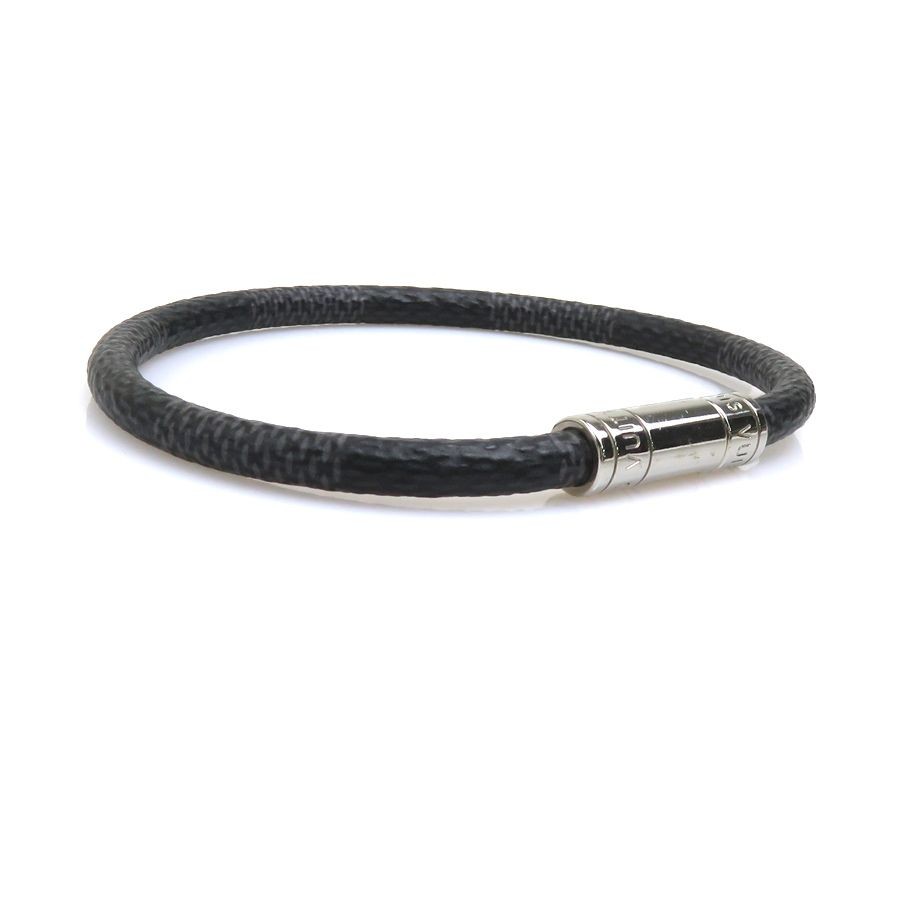 Louis Vuitton Authentic Bracelet Keep It Damier Graphite M65111 Silver 19.5cm