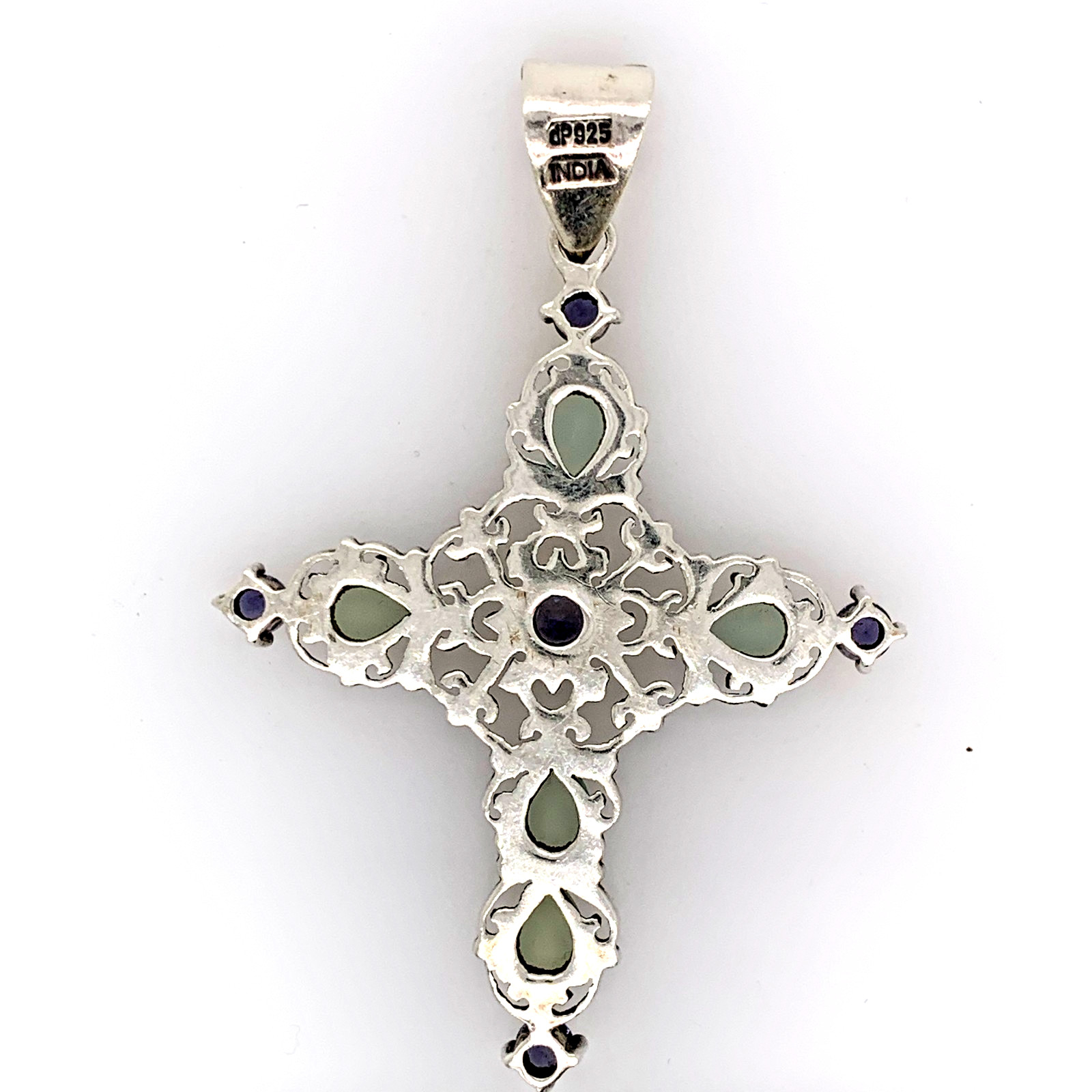 Sterling Silver Doug Paulus Topaz & Sapphire Swirly Cross Pendant for Women