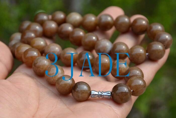 18″ Natural Brown Sugar Nephrite Jade Beads Necklace Jewelry, w/ Certificate