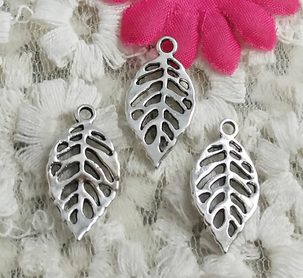 Free Ship 84 pcs Antique silver leaf charms 23X12mm H-3546
