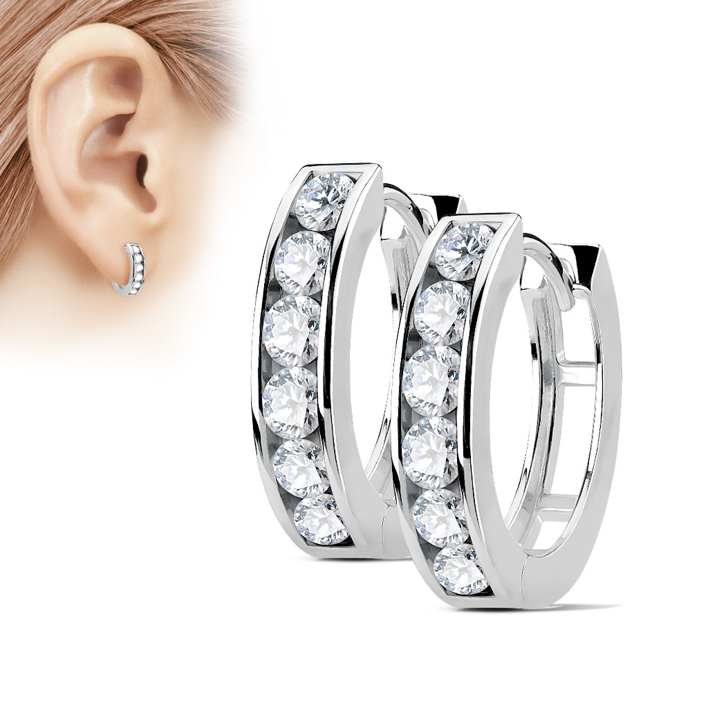 Small in Stainless Steel Gold Silver 13mm Wide Cz Huggie Hoop Earrings Set New