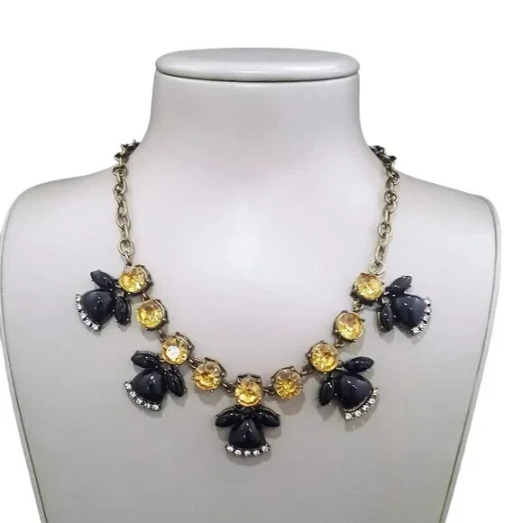 BP NORDSTROM DARK GOLD BRASS PLATED BLACK CHAMPAGNE COLLAR NECKLACE NWT