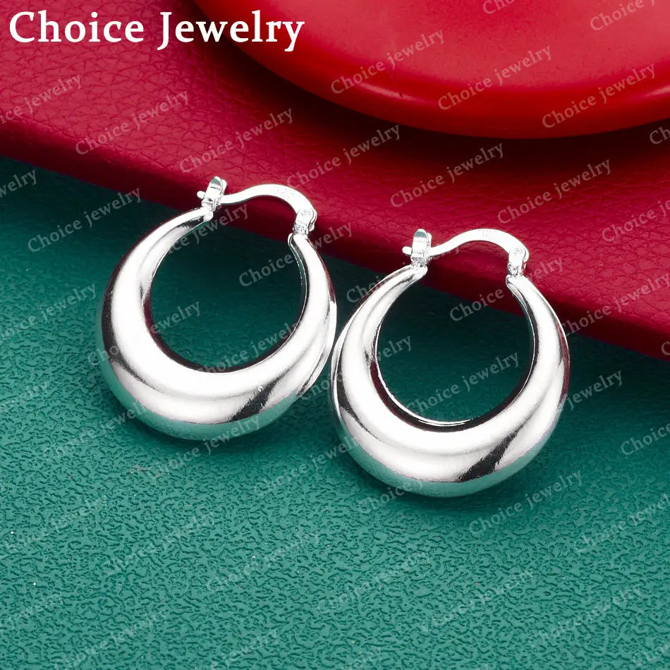 925 Sterling Silver Round 30mm Hoop Earrings Elegant Women’s Fashion Pair