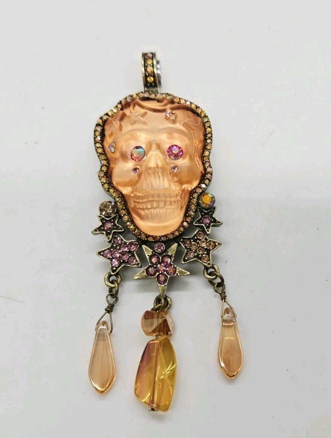 Kirks Folly Halloween Skull Magnetic Enhancer Peach Brass tone Dangle